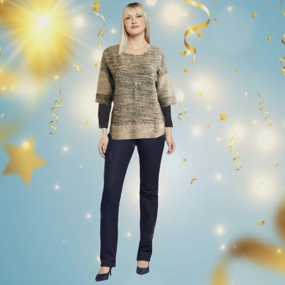 MANILA GRACE Two Tone Gray Silver Marled Texture Short Sleeve Tunic ITALY NEW - Picture 2 of 8